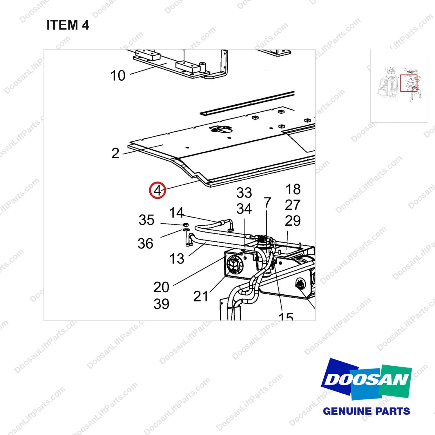180102-00126 Changeover AR. Air Conditioner Gp - Top Condenser - parts diagram, item 4 shown - genuine Doosan / Bobcat forklift part