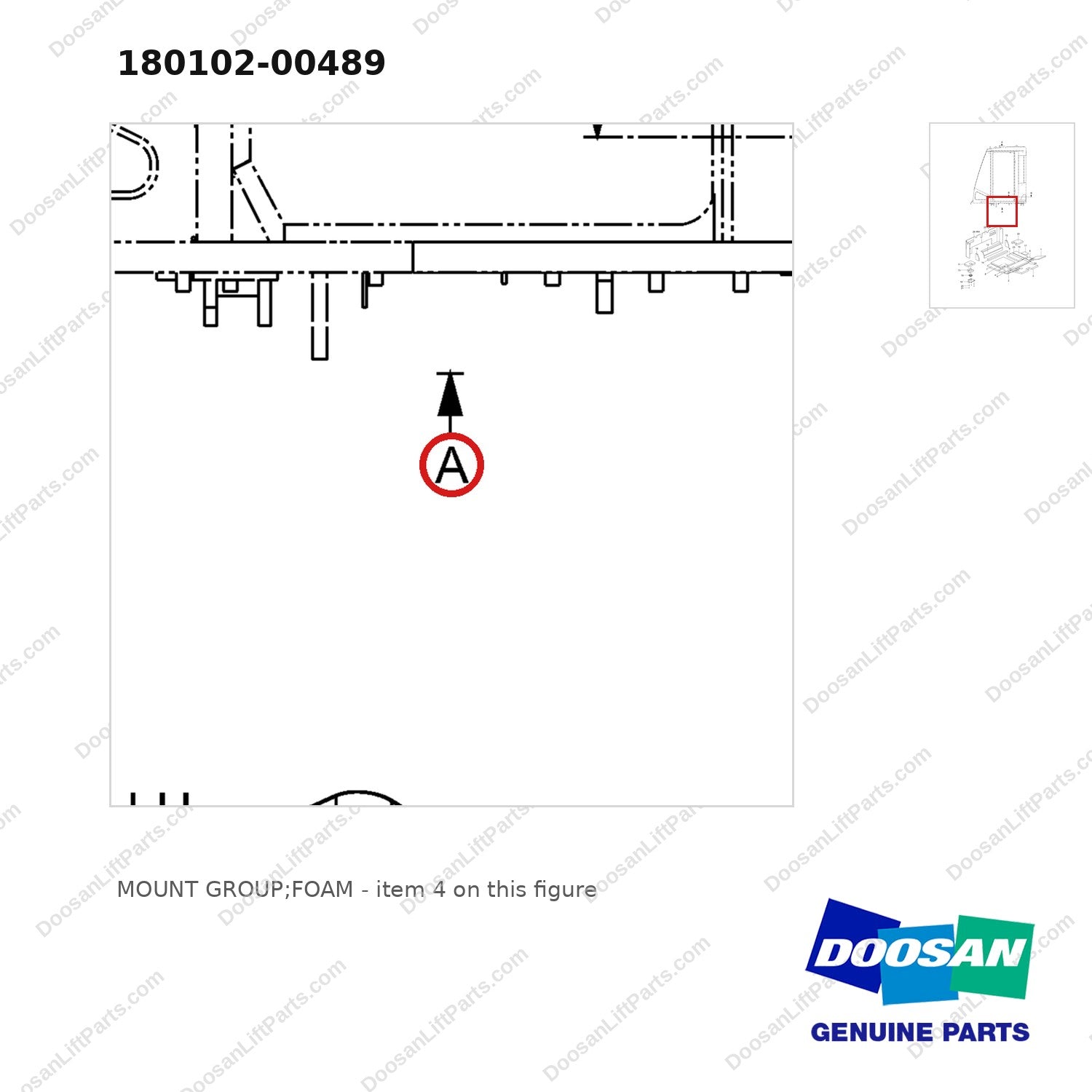 180102-00489 MOUNT GROUP;FOAM - parts diagram, item 4 shown - genuine Doosan / Bobcat forklift part
