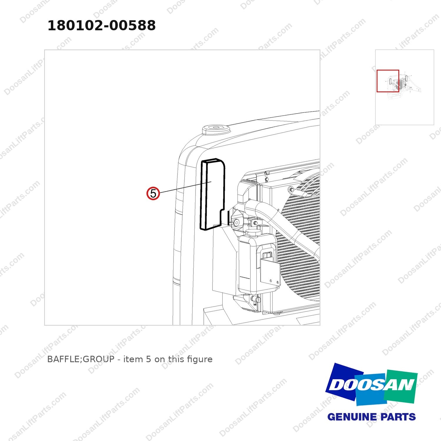 180102-00588 BAFFLE;GROUP - parts diagram, item 5 shown - genuine Doosan / Bobcat forklift part