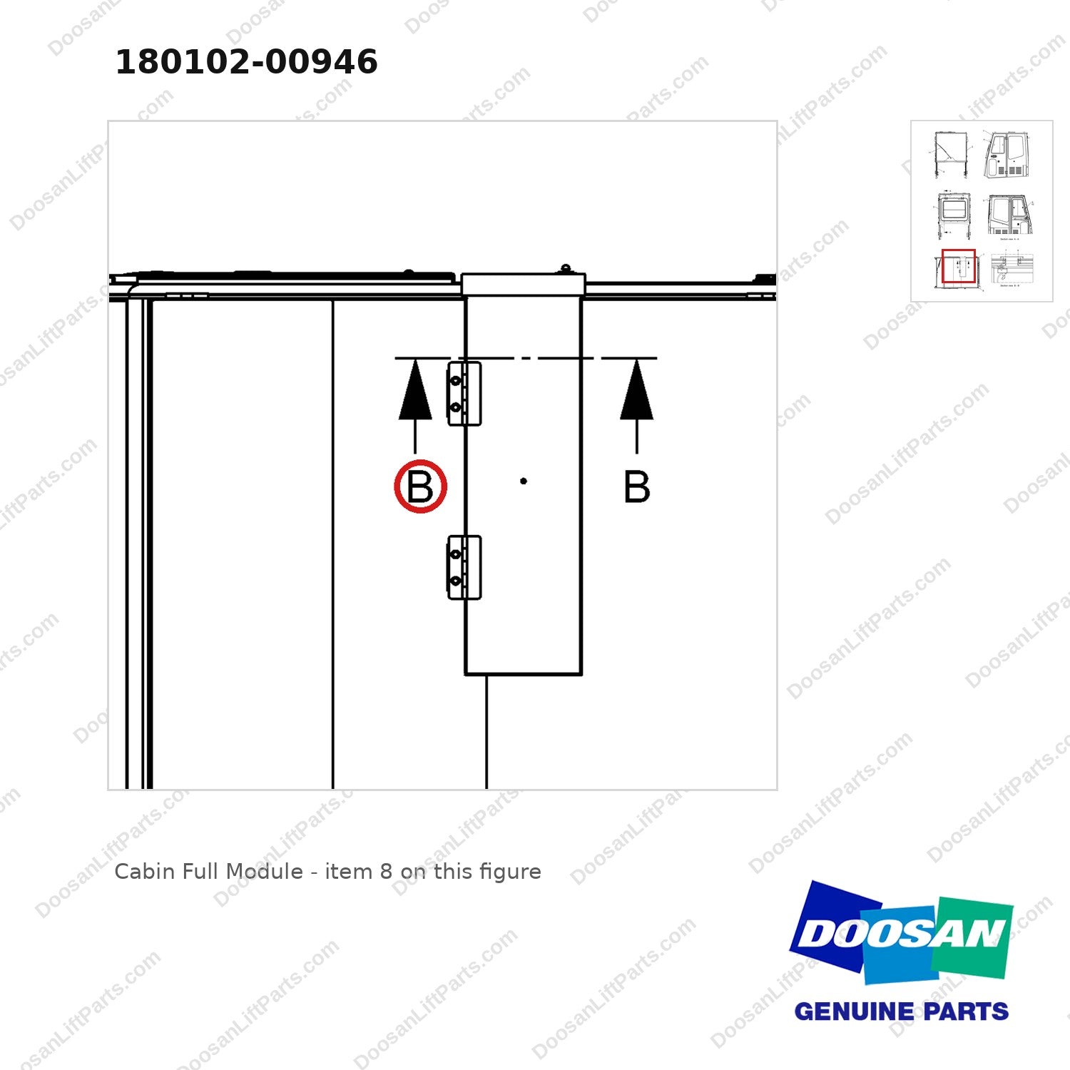 180102-00946 Cabin  Full Module - parts diagram, item 8 shown - genuine Doosan / Bobcat forklift part