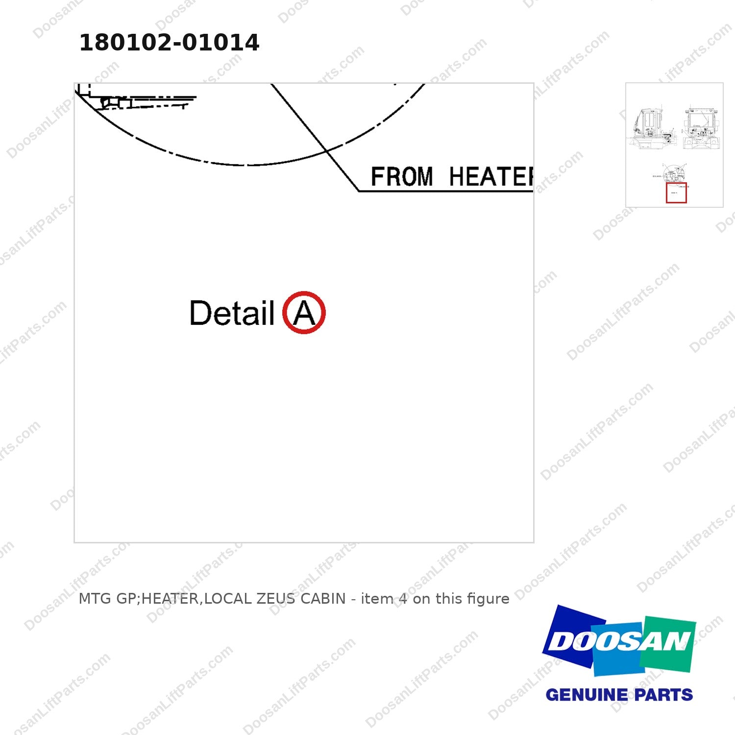 180102-01014 MTG GP;HEATER,LOCAL ZEUS CABIN - parts diagram, item 4 shown - genuine Doosan / Bobcat forklift part