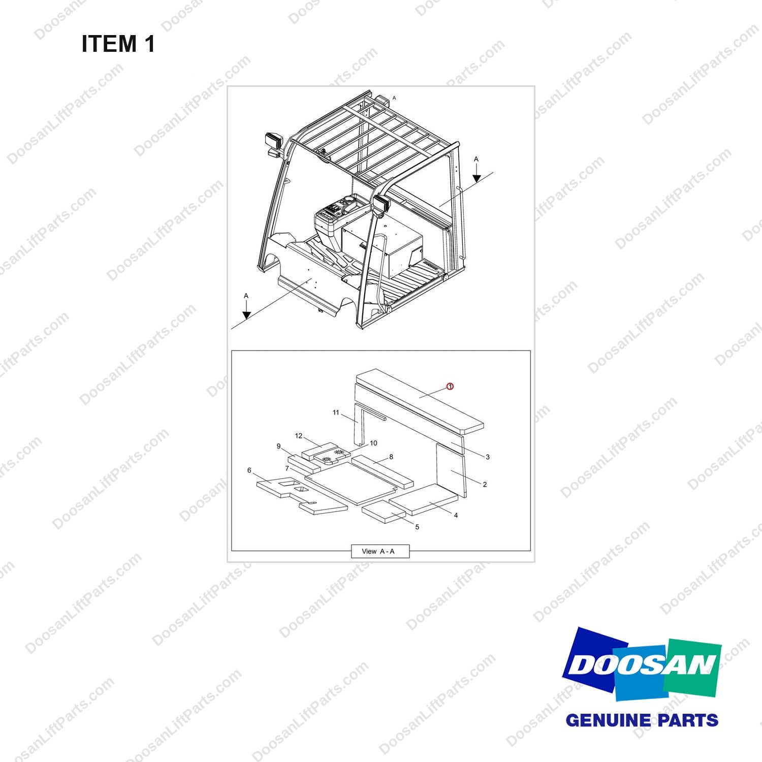 180102-01057 FOAM ASSY;T4,LOCAL - full parts diagram, item 1 marked - genuine Doosan / Bobcat forklift part