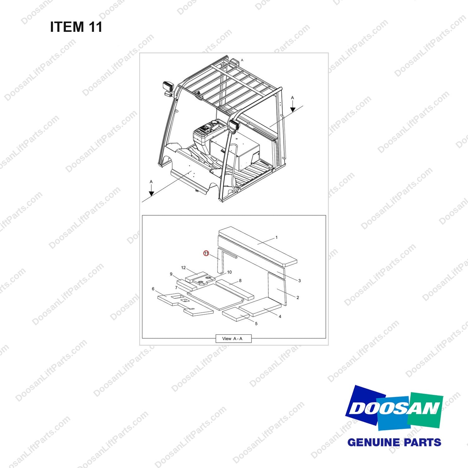180102-01372 FOAM ASSY;T4,LOCAL - full parts diagram, item 11 marked - genuine Doosan / Bobcat forklift part