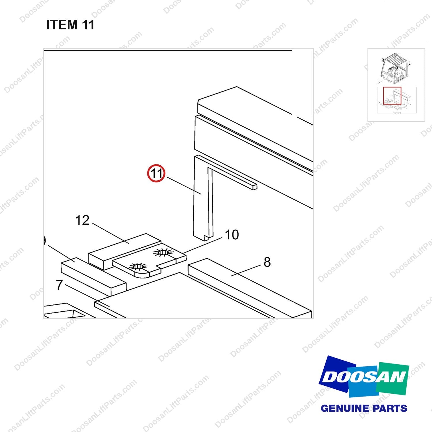 180102-01372 FOAM ASSY;T4,LOCAL - parts diagram, item 11 shown - genuine Doosan / Bobcat forklift part