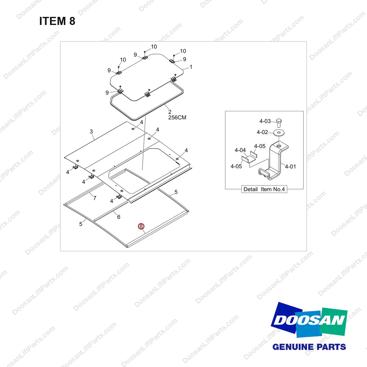 180102-02307 MODULAR A TYPE - full parts diagram, item 8 marked - genuine Doosan / Bobcat forklift part