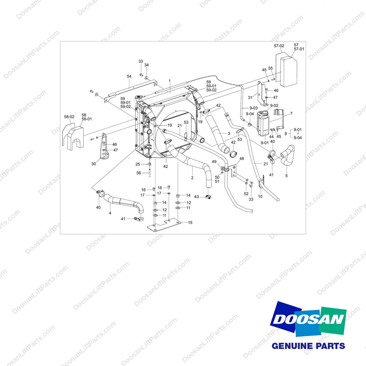 180102-02498 RADIATOR GP;D25S-9 - full parts diagram - genuine Doosan / Bobcat forklift part