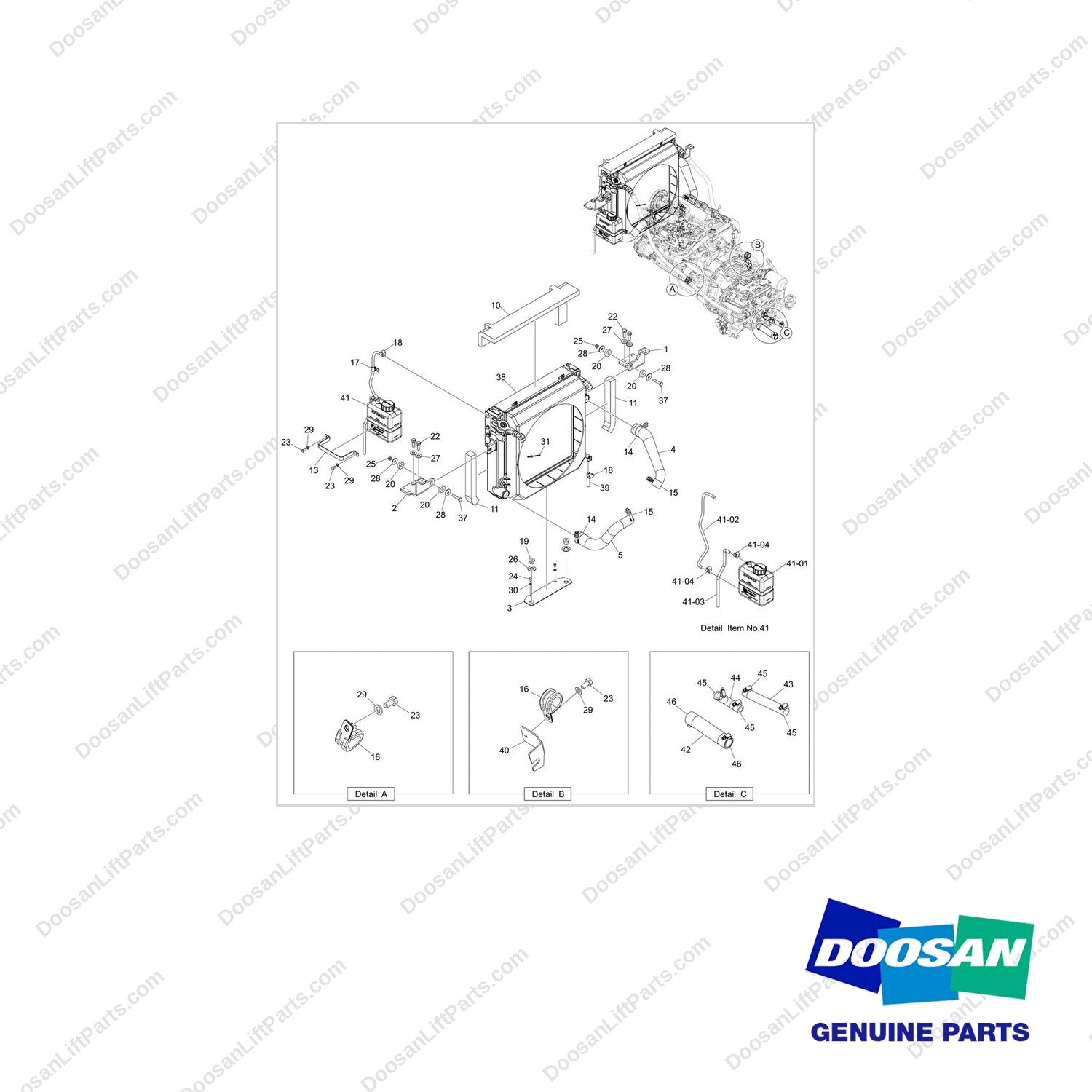 180102-03054 COOLING LINES GROUP;GC15S,OPEN CORE - full parts diagram - genuine Doosan / Bobcat forklift part