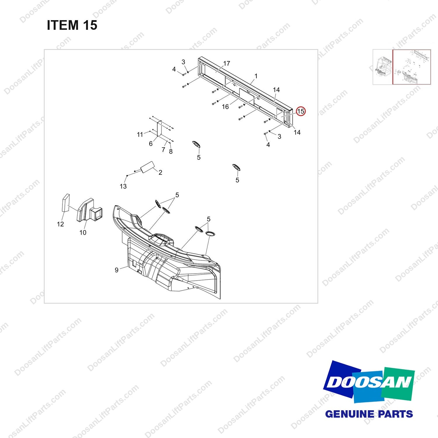 180102-03134 OPTION;W/O HVAC, OPC,16TON - parts diagram, item 15 shown - genuine Doosan / Bobcat forklift part