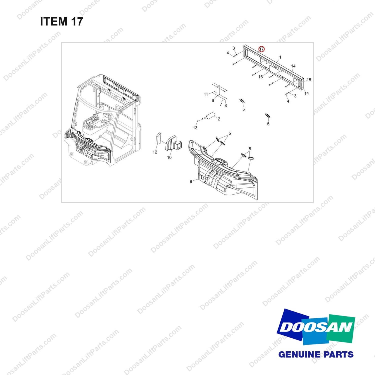 180102-03136 OPTION;W/O HVAC, OPC,16TON - full parts diagram, item 17 marked - genuine Doosan / Bobcat forklift part
