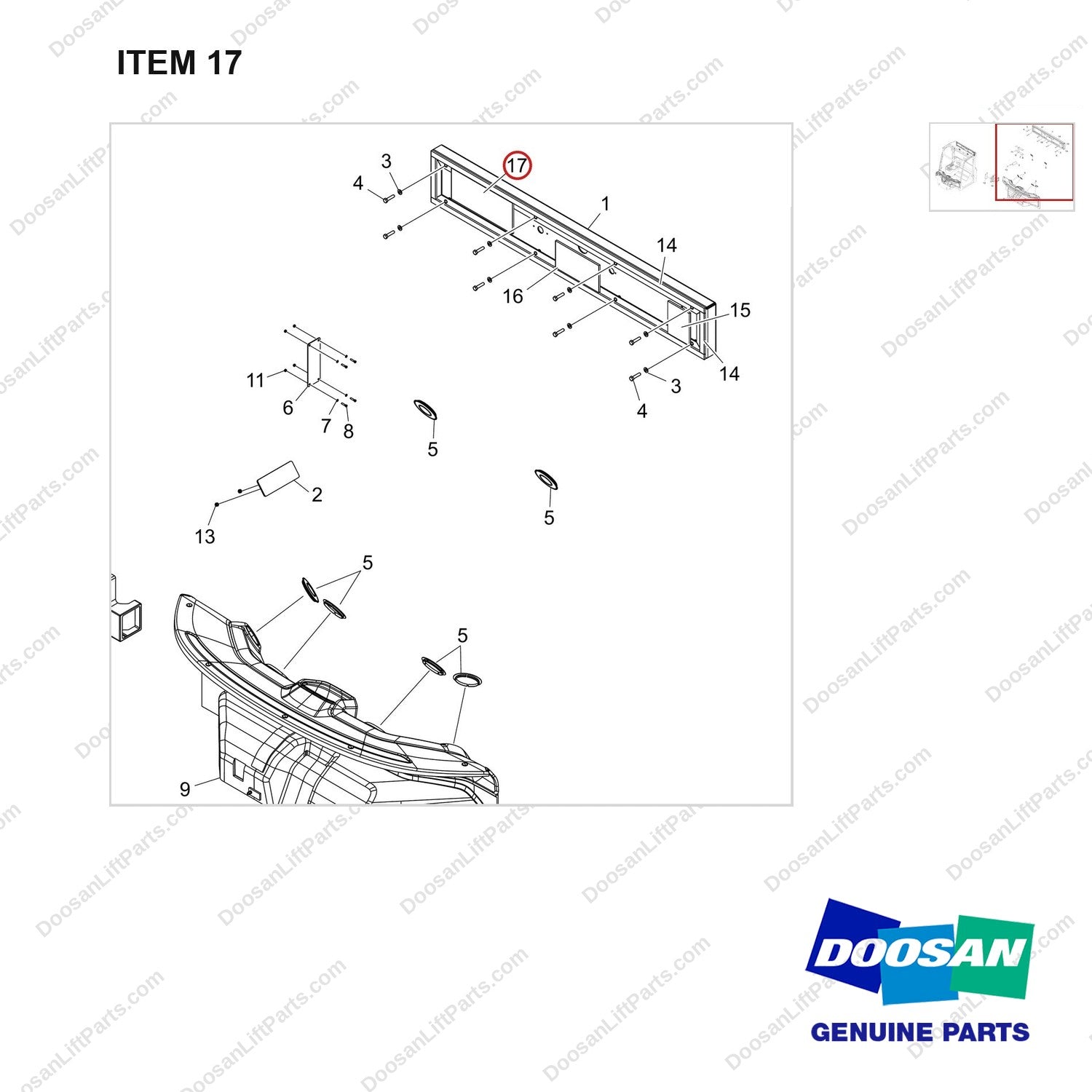 180102-03136 OPTION;W/O HVAC, OPC,16TON - parts diagram, item 17 shown - genuine Doosan / Bobcat forklift part