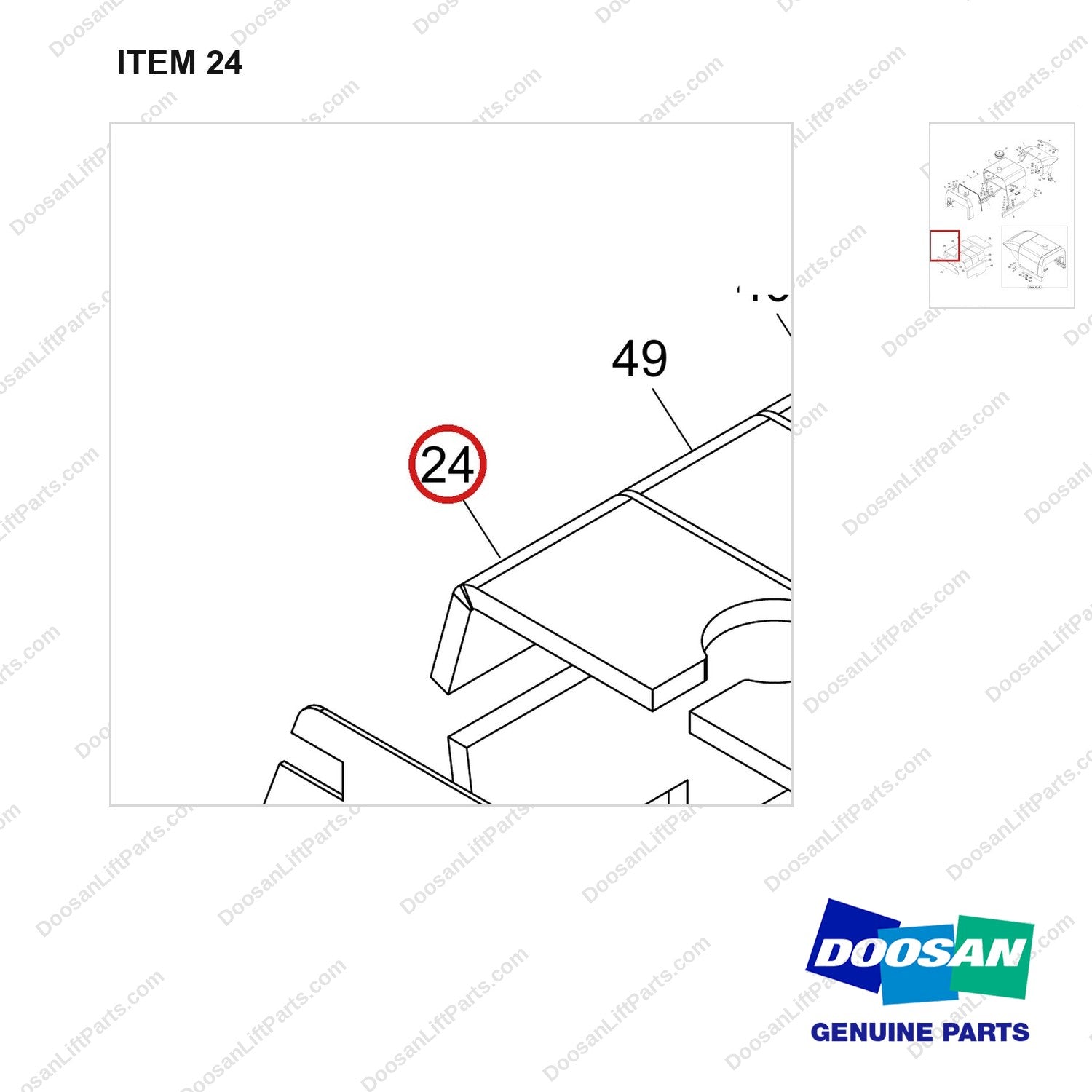 180102-03148 HOOD ASSY;D140/160S-9,TIER-4 - parts diagram, item 24 shown - genuine Doosan / Bobcat forklift part