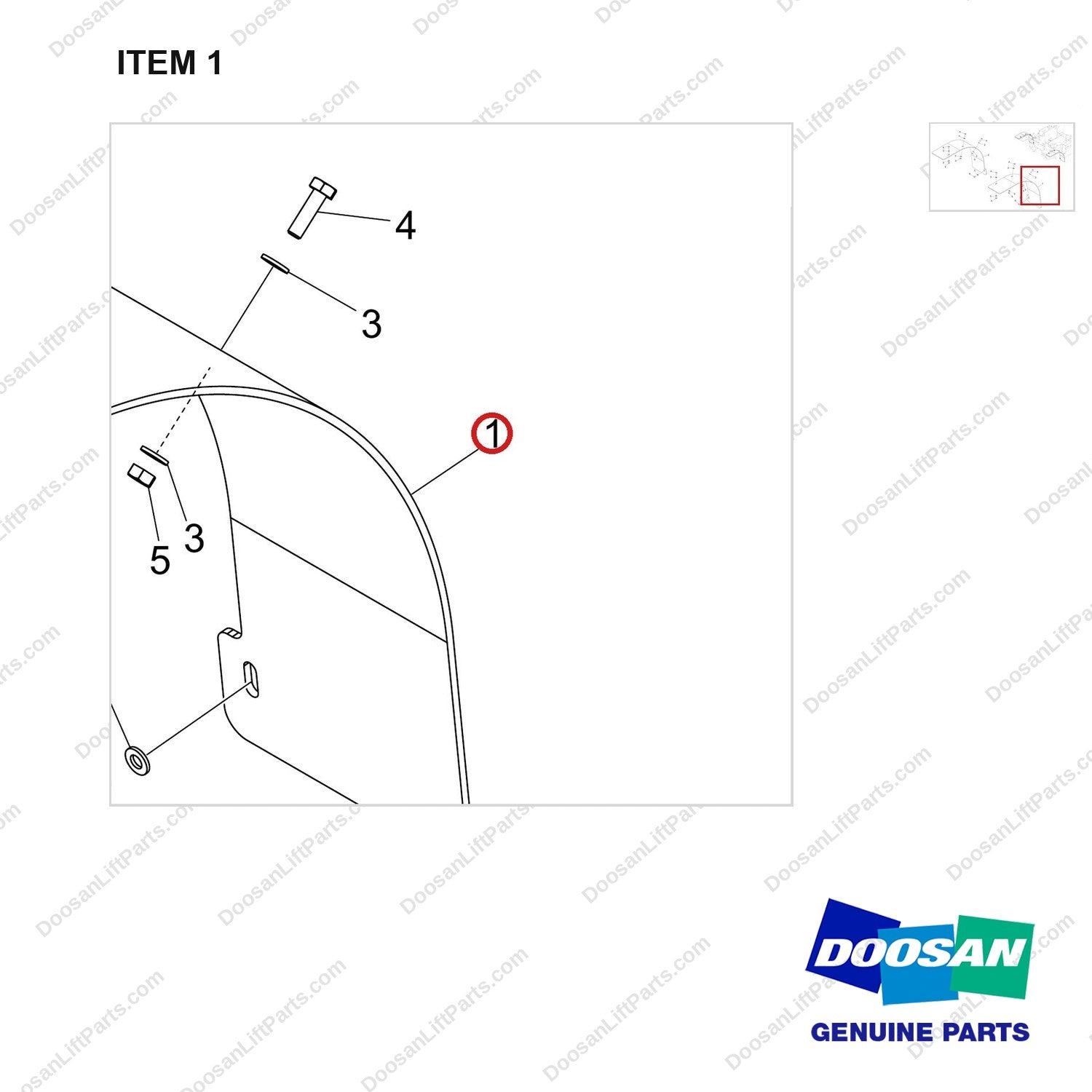 180307-01043 FENDER GP,DOUBLE,STD;4.5TON,T4,NEW OPC - parts diagram, item 1 shown - genuine Doosan / Bobcat forklift part