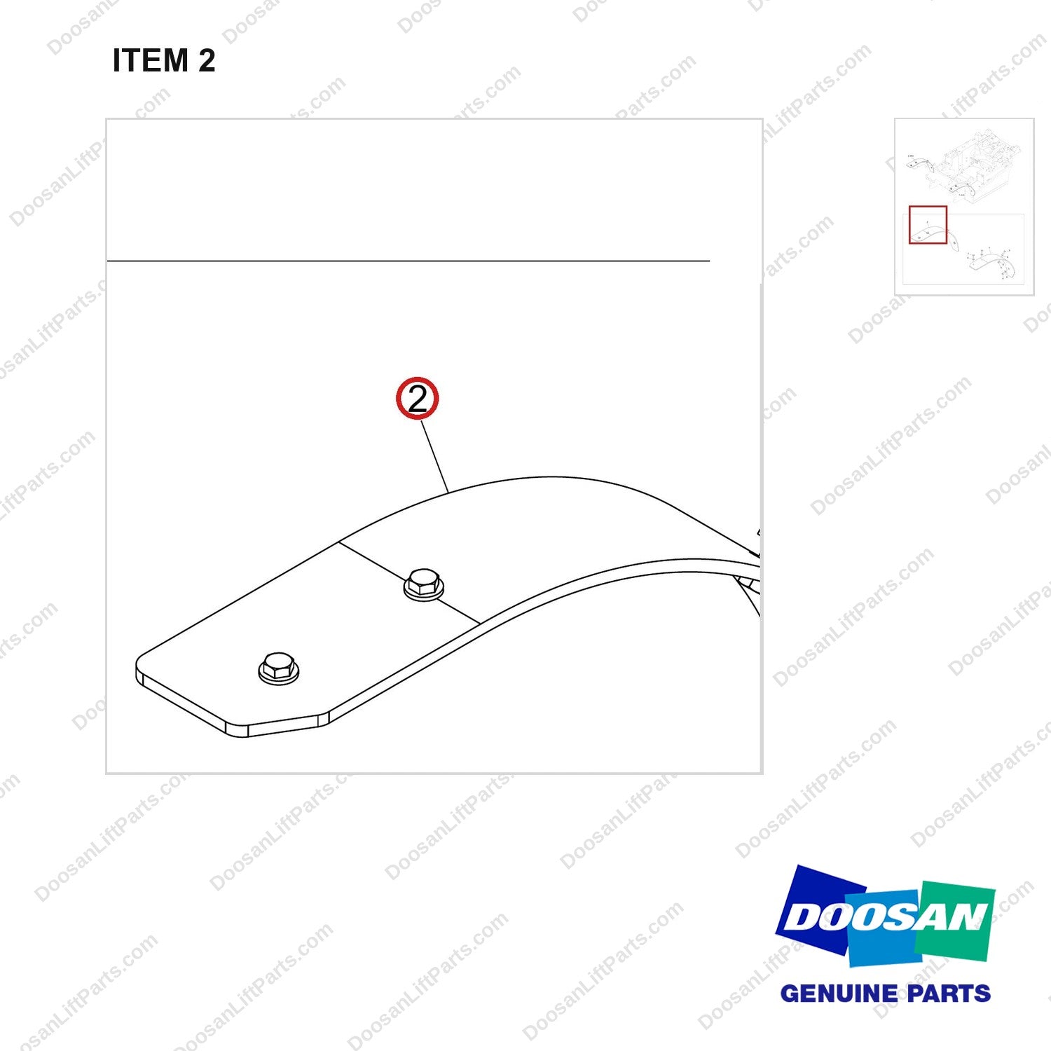 180307-01427 FENDER GP;SINGLE,STD - parts diagram, item 2 shown - genuine Doosan / Bobcat forklift part