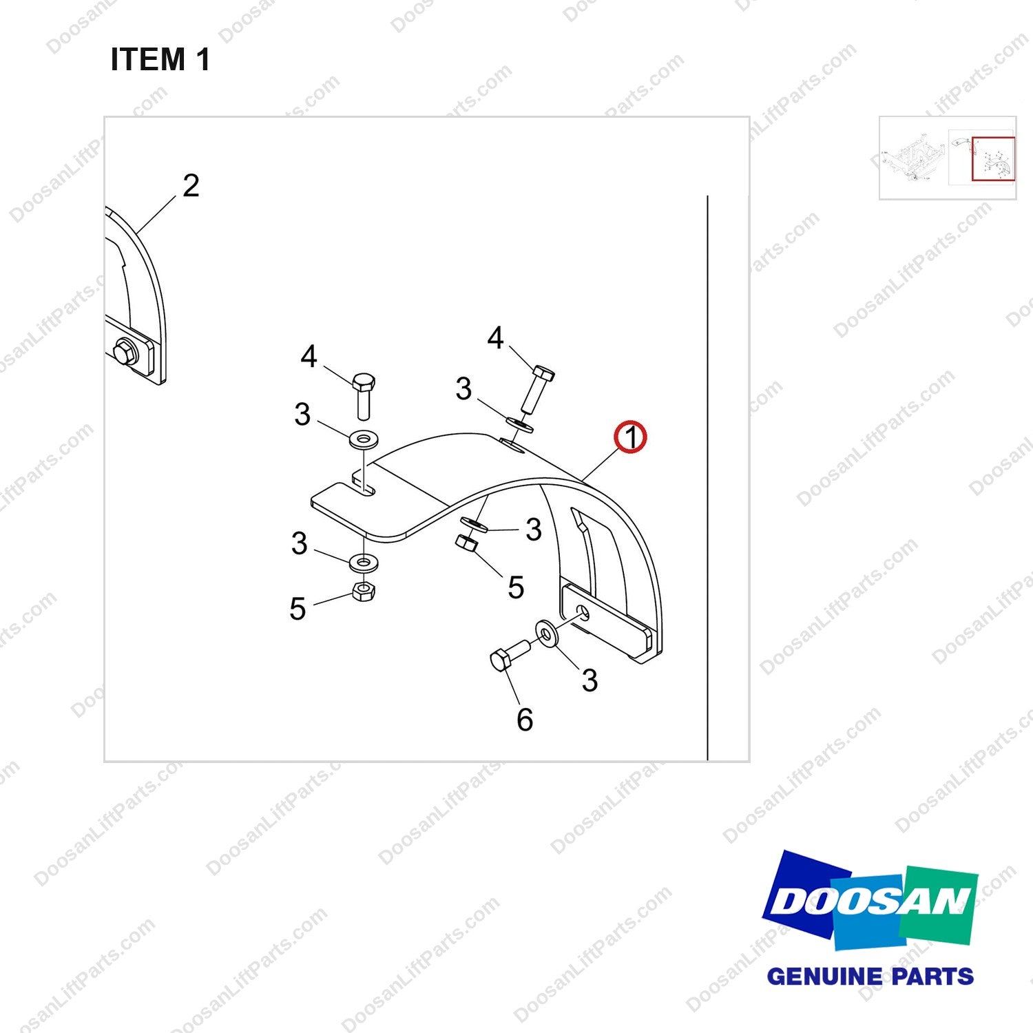 180307-01896 FENDER GP;WIDE TIRE - parts diagram, item 1 shown - genuine Doosan / Bobcat forklift part
