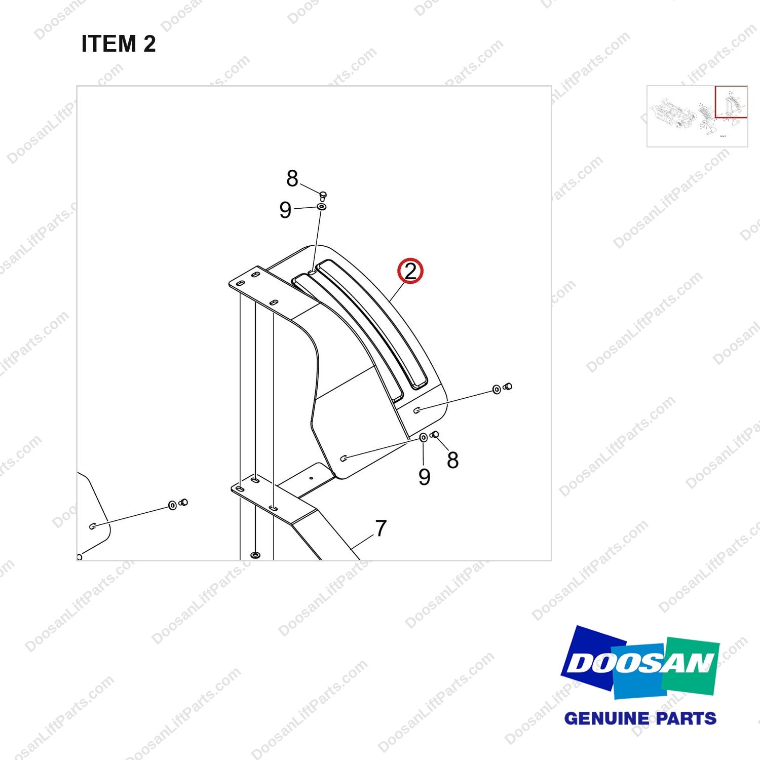 180316-00045 MUD GUARD GROUP;REAR - parts diagram, item 2 shown - genuine Doosan / Bobcat forklift part