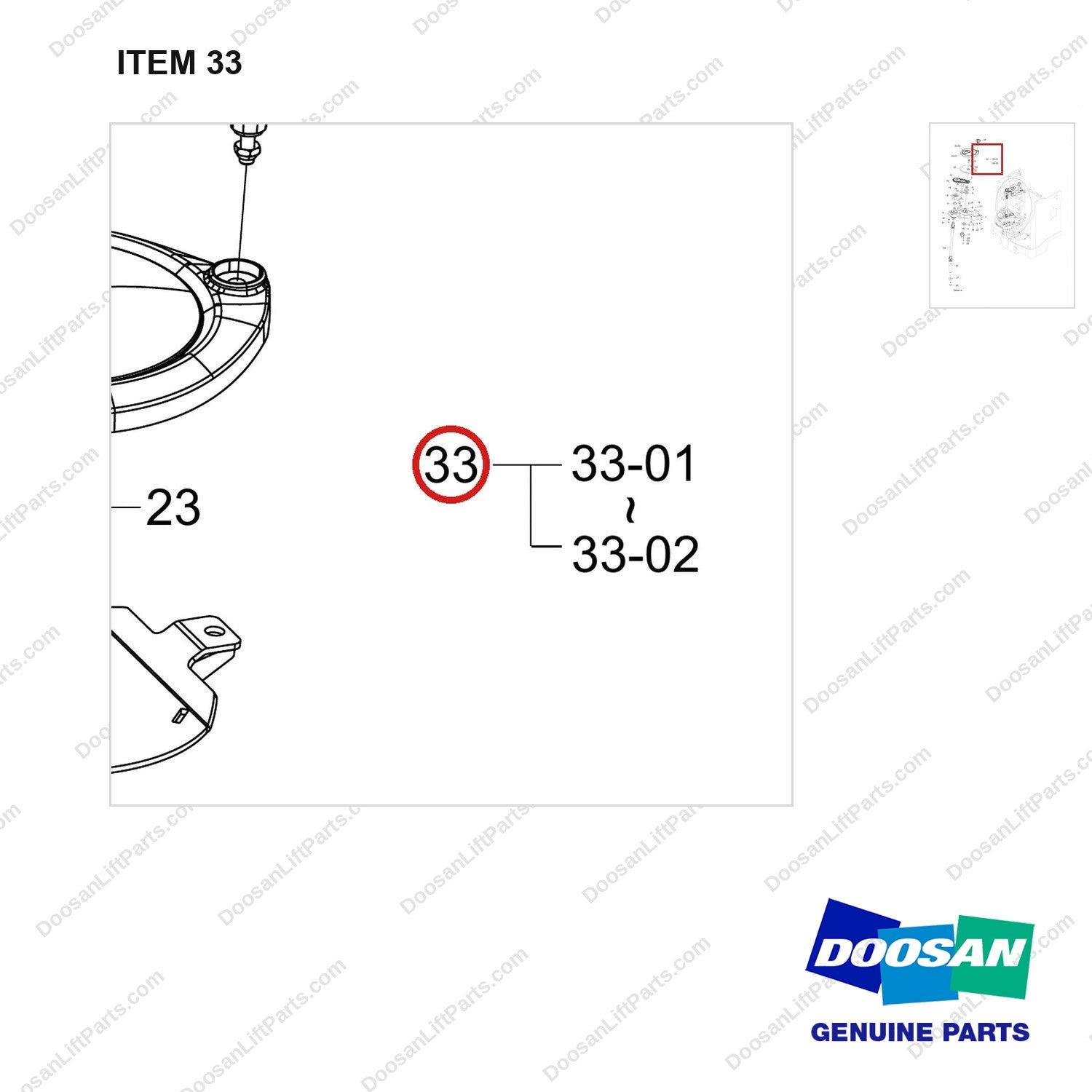 190203-00183 HANDLE & LINKAGE GROUP;BOBCAT - parts diagram, item 33 shown - genuine Doosan / Bobcat forklift part