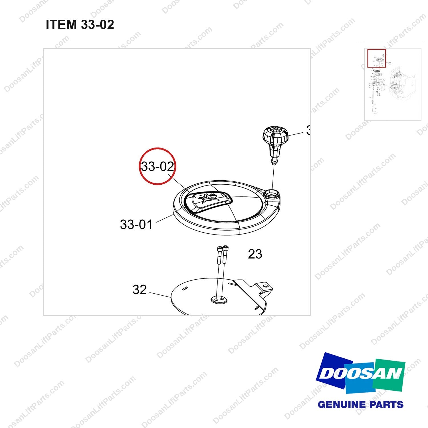 190203-00185 HANDLE & LINKAGE GROUP;BOBCAT - parts diagram, item 33-02 shown - genuine Doosan / Bobcat forklift part