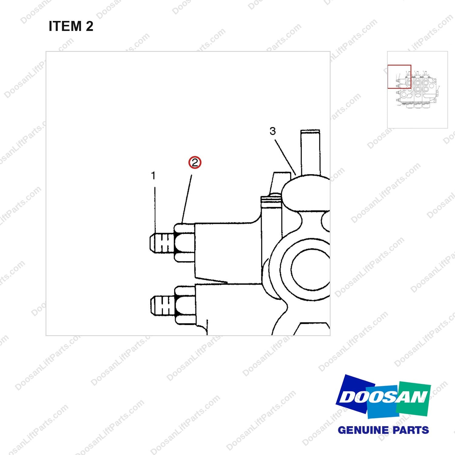 1D4719 VALVE GP-CONTROL(3 SPOOL) - parts diagram, item 2 shown - genuine Doosan / Bobcat forklift part