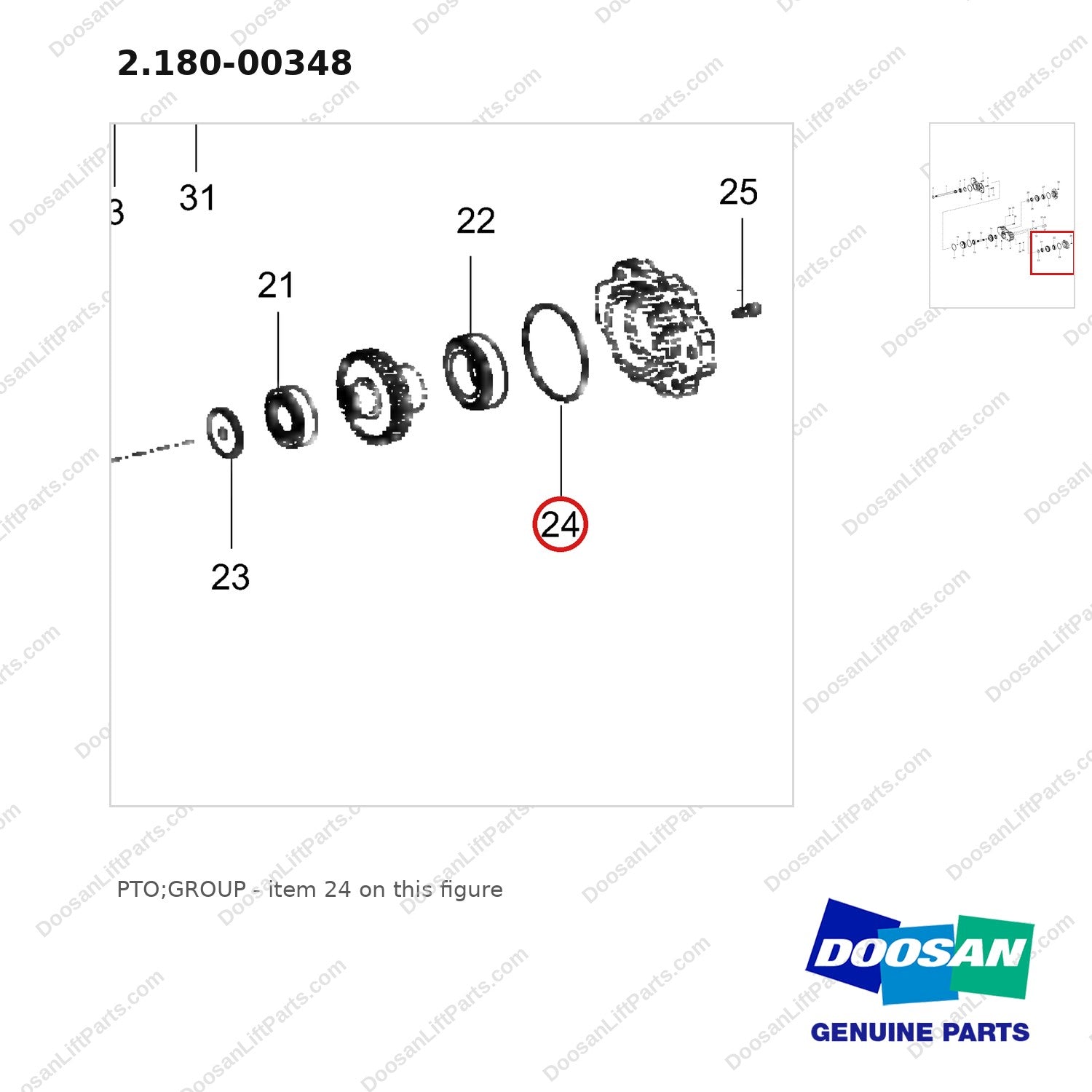 2.180-00348 PTO;GROUP - parts diagram, item 24 shown - genuine Doosan / Bobcat forklift part