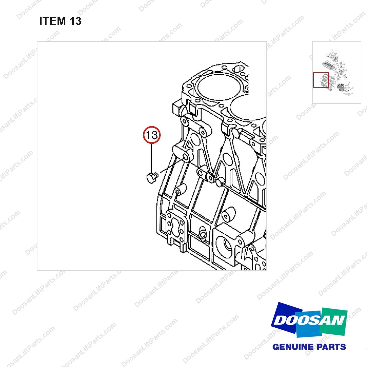 2.181-00353 Cooling Water System Gp - parts diagram, item 13 shown - genuine Doosan / Bobcat forklift part