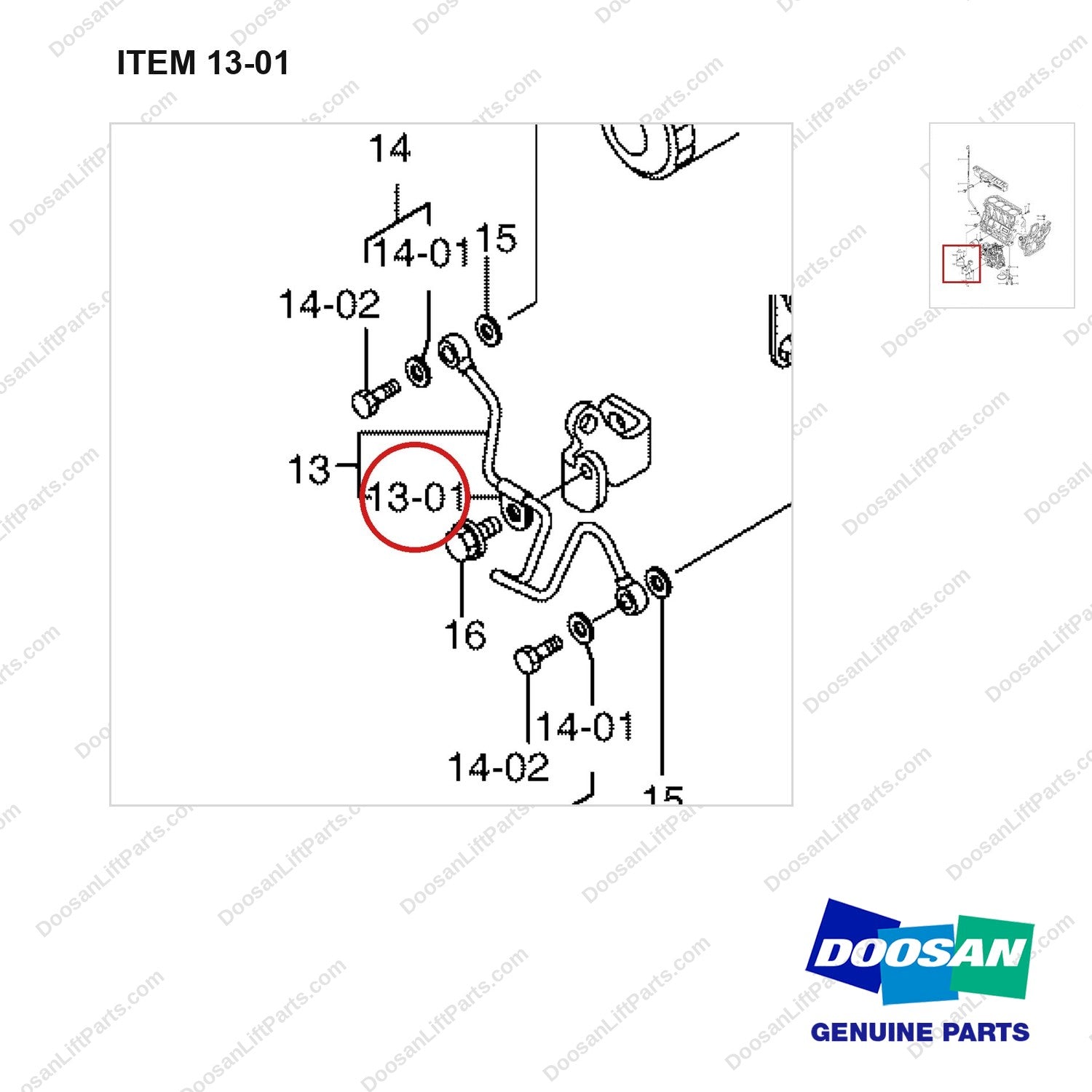 2.195-00046 LUB. Oil System Gp - parts diagram, item 13-01 shown - genuine Doosan / Bobcat forklift part