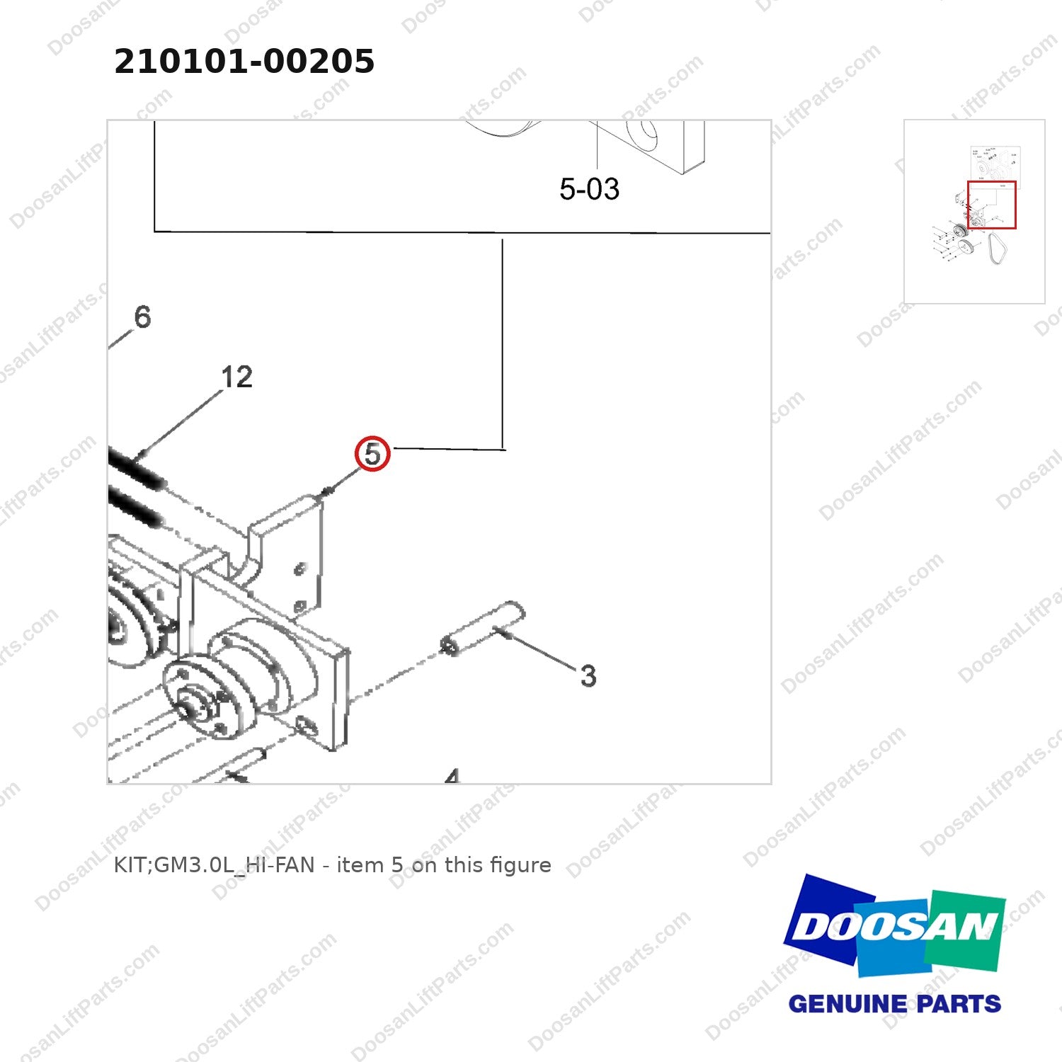 210101-00205 KIT;GM3.0L_HI-FAN - parts diagram, item 5 shown - genuine Doosan / Bobcat forklift part