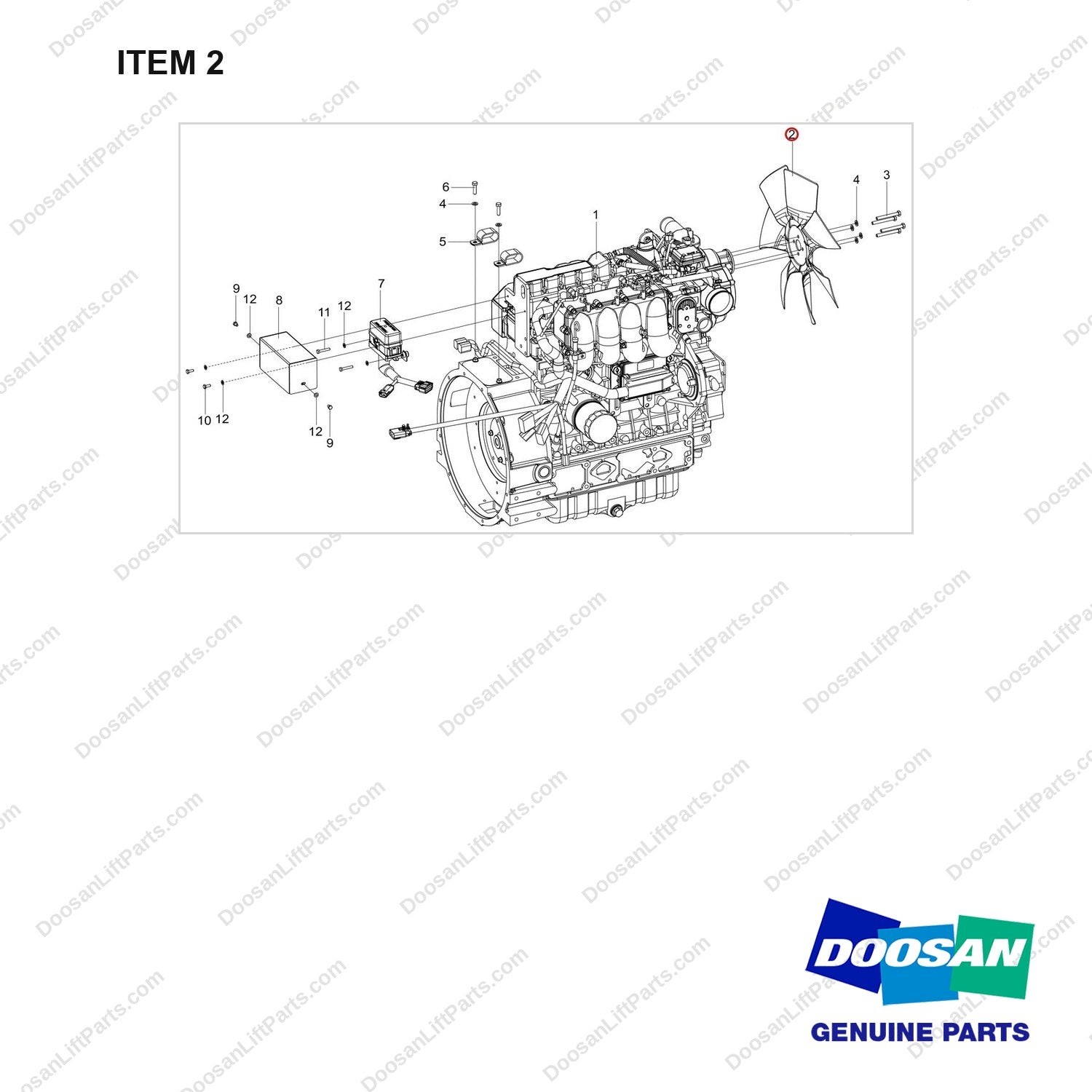 210101-00628 ENGINE ARRANGEMENT;GC35S-9/45S-9 BCS - full parts diagram, item 2 marked - genuine Doosan / Bobcat forklift part