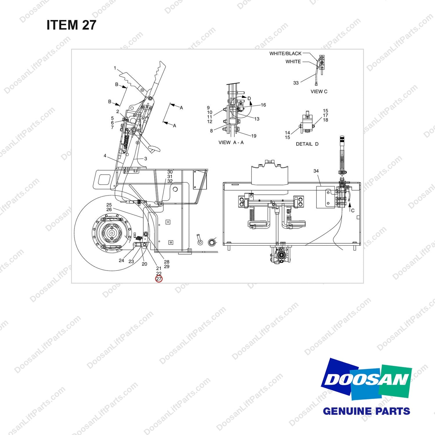 2123-1057D3 CONTROL GP-PARKING - full parts diagram, item 27 marked - genuine Doosan / Bobcat forklift part