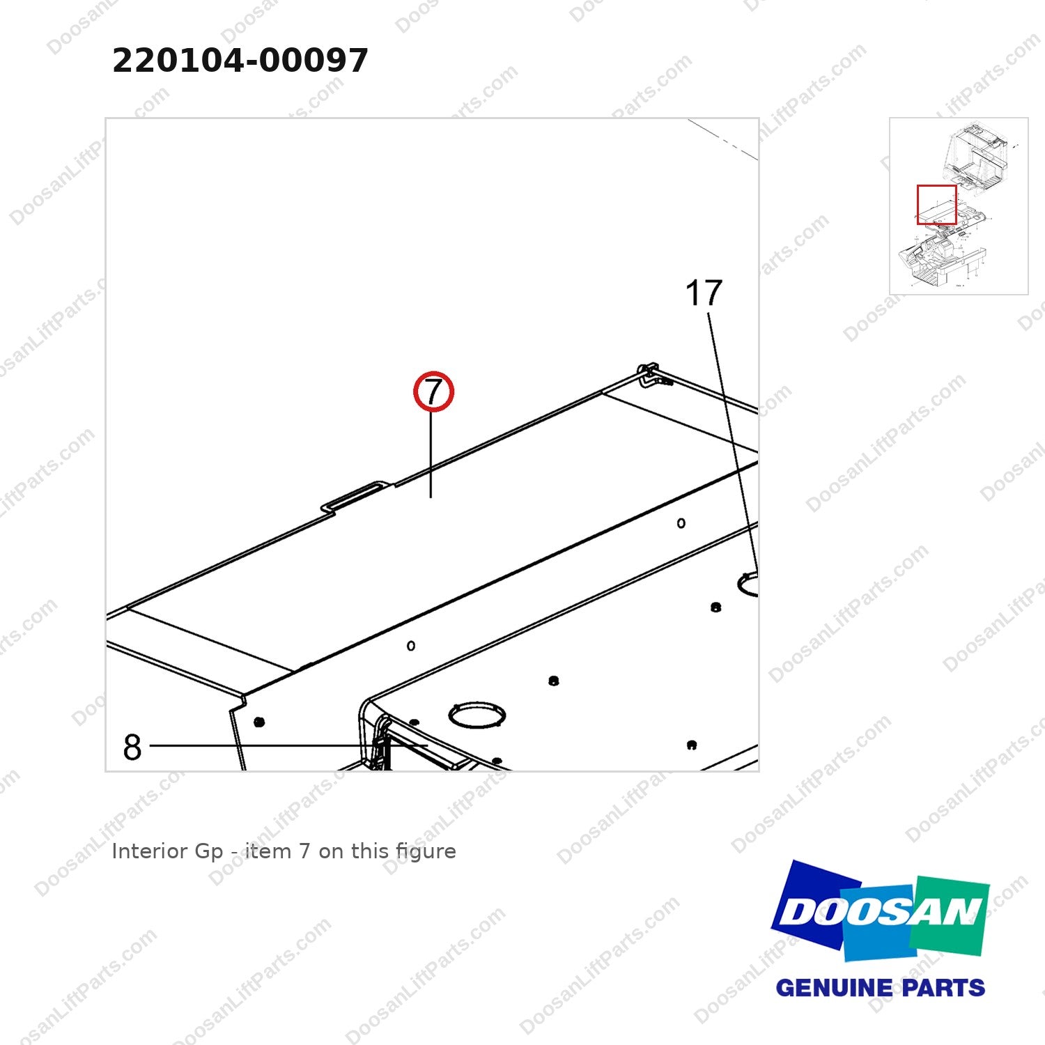 220104-00097 Interior Gp - parts diagram, item 7 shown - genuine Doosan / Bobcat forklift part