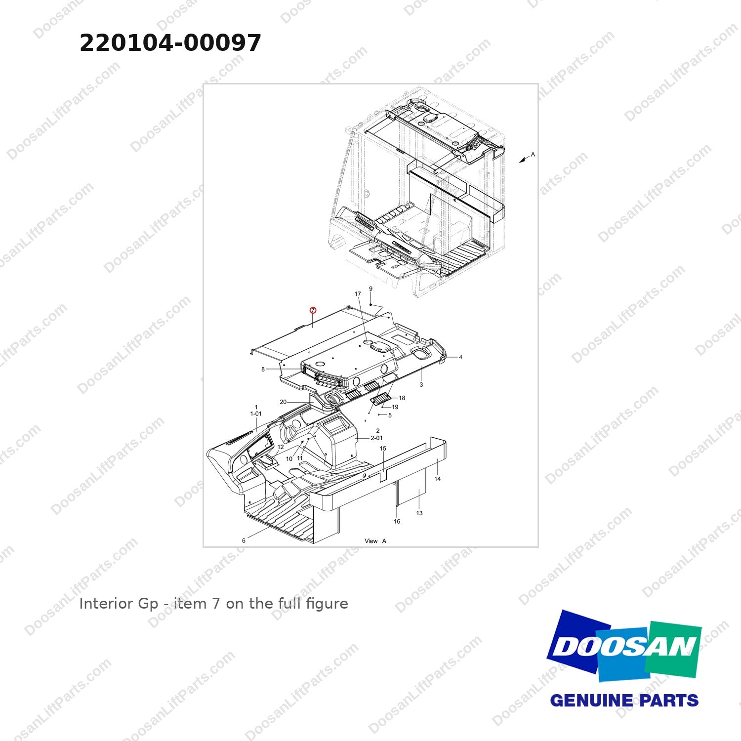 220104-00097 Interior Gp - full parts diagram, item 7 marked - genuine Doosan / Bobcat forklift part