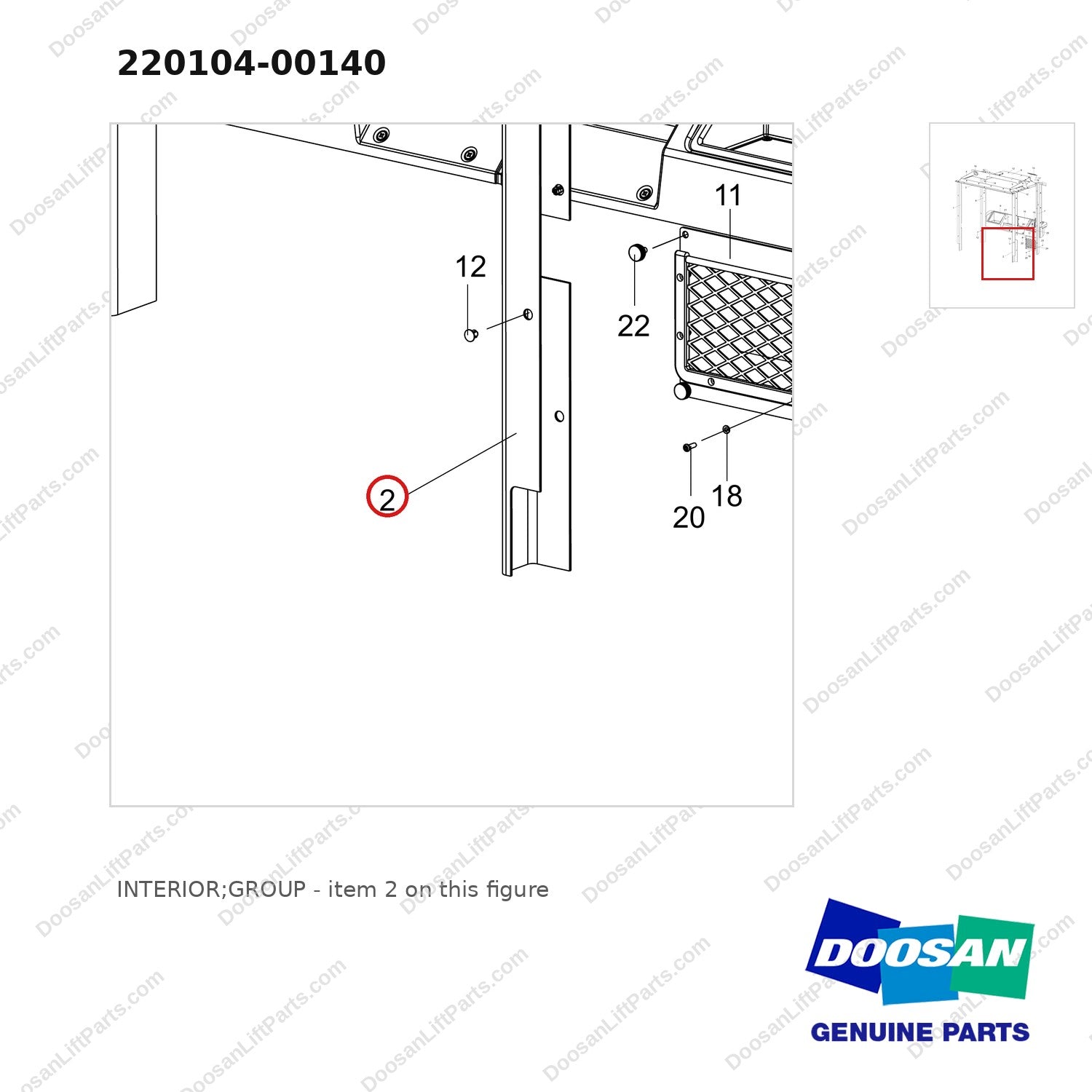 220104-00140 INTERIOR;GROUP - parts diagram, item 2 shown - genuine Doosan / Bobcat forklift part