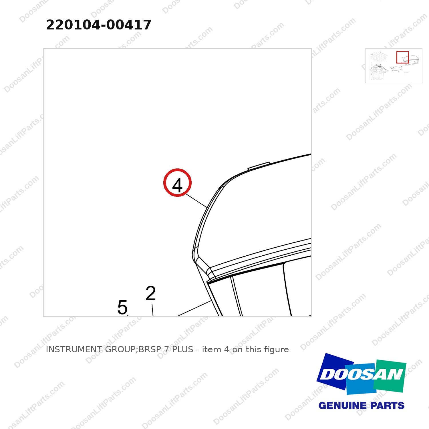 220104-00417 INSTRUMENT GROUP;BRSP-7 PLUS - parts diagram, item 4 shown - genuine Doosan / Bobcat forklift part