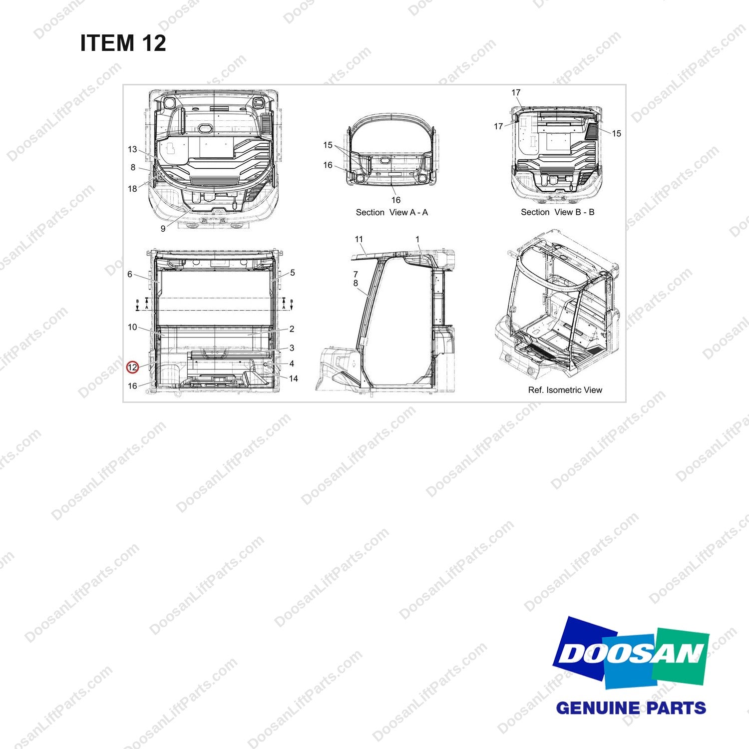 220104-00566 INTERIOR;GROUP,16TON - full parts diagram, item 12 marked - genuine Doosan / Bobcat forklift part