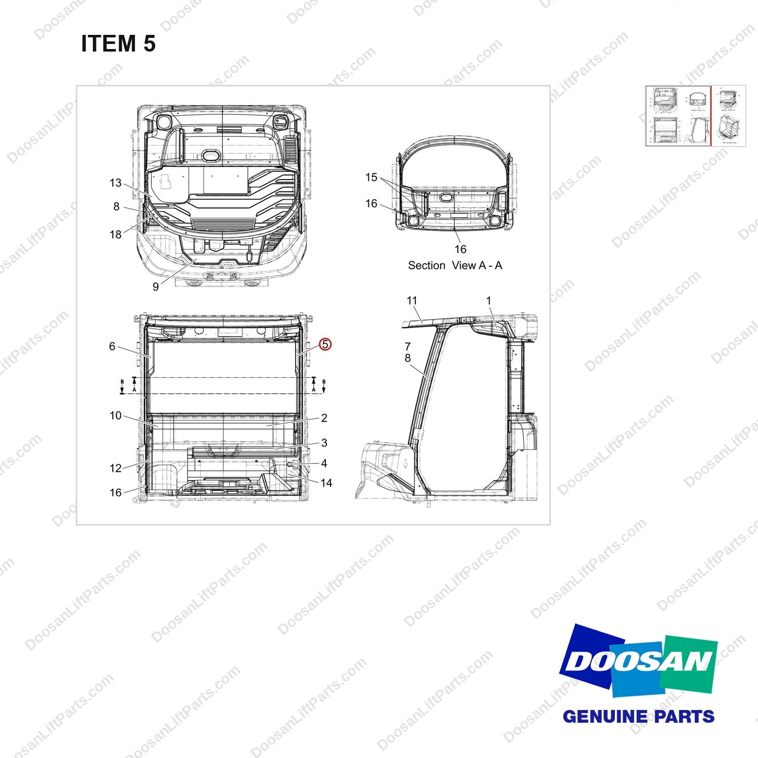220104-00589 INTERIOR;GROUP,16TON - parts diagram, item 5 shown - genuine Doosan / Bobcat forklift part