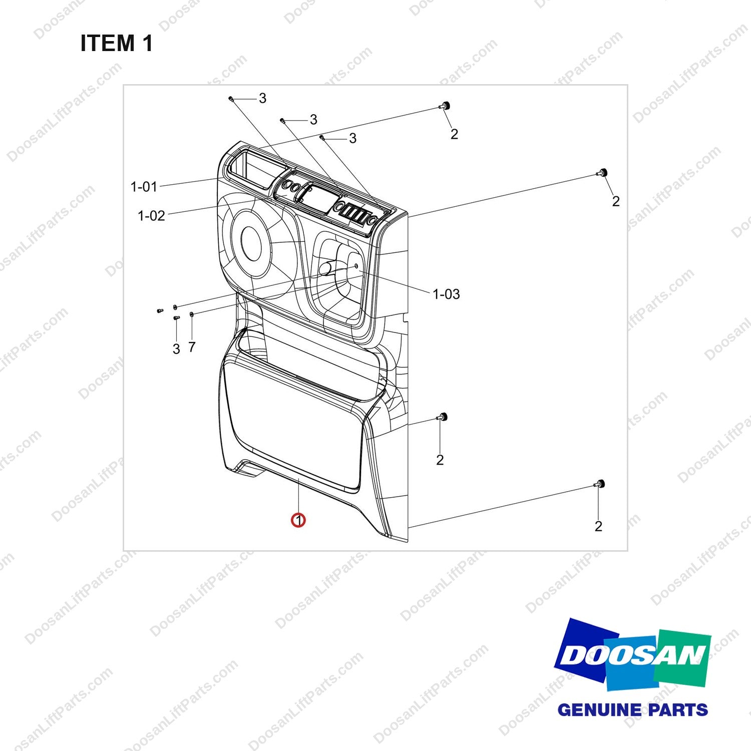 220104-00638 COVER;OPERATOR - full parts diagram, item 1 marked - genuine Doosan / Bobcat forklift part