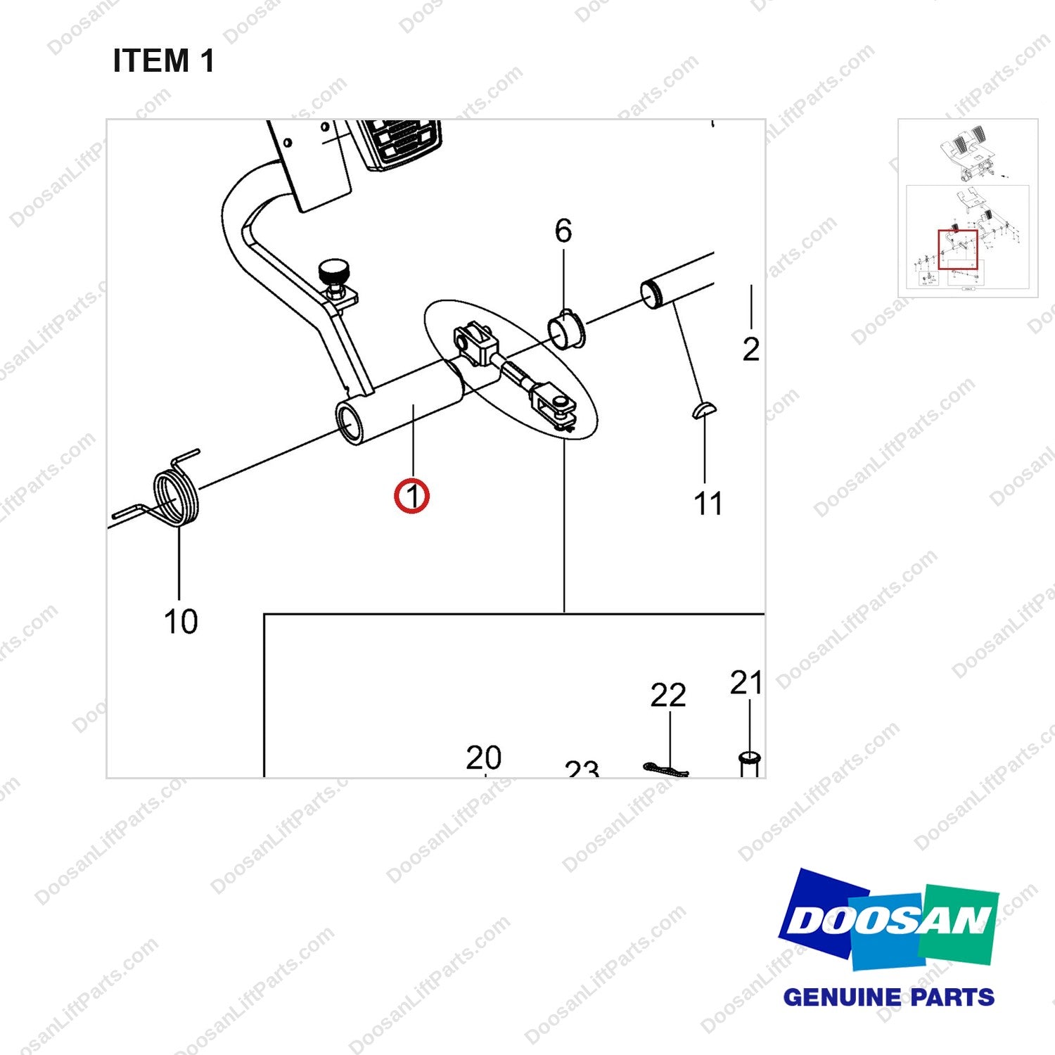 220105-00277 PEDAL GROUP;INCH&BRAKE - parts diagram, item 1 shown - genuine Doosan / Bobcat forklift part