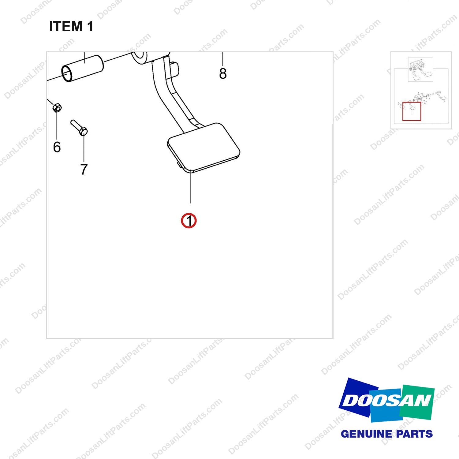 220105-00367 PEDAL ASSY;INCHING & BRAKE, MONO PEDAL - parts diagram, item 1 shown - genuine Doosan / Bobcat forklift part