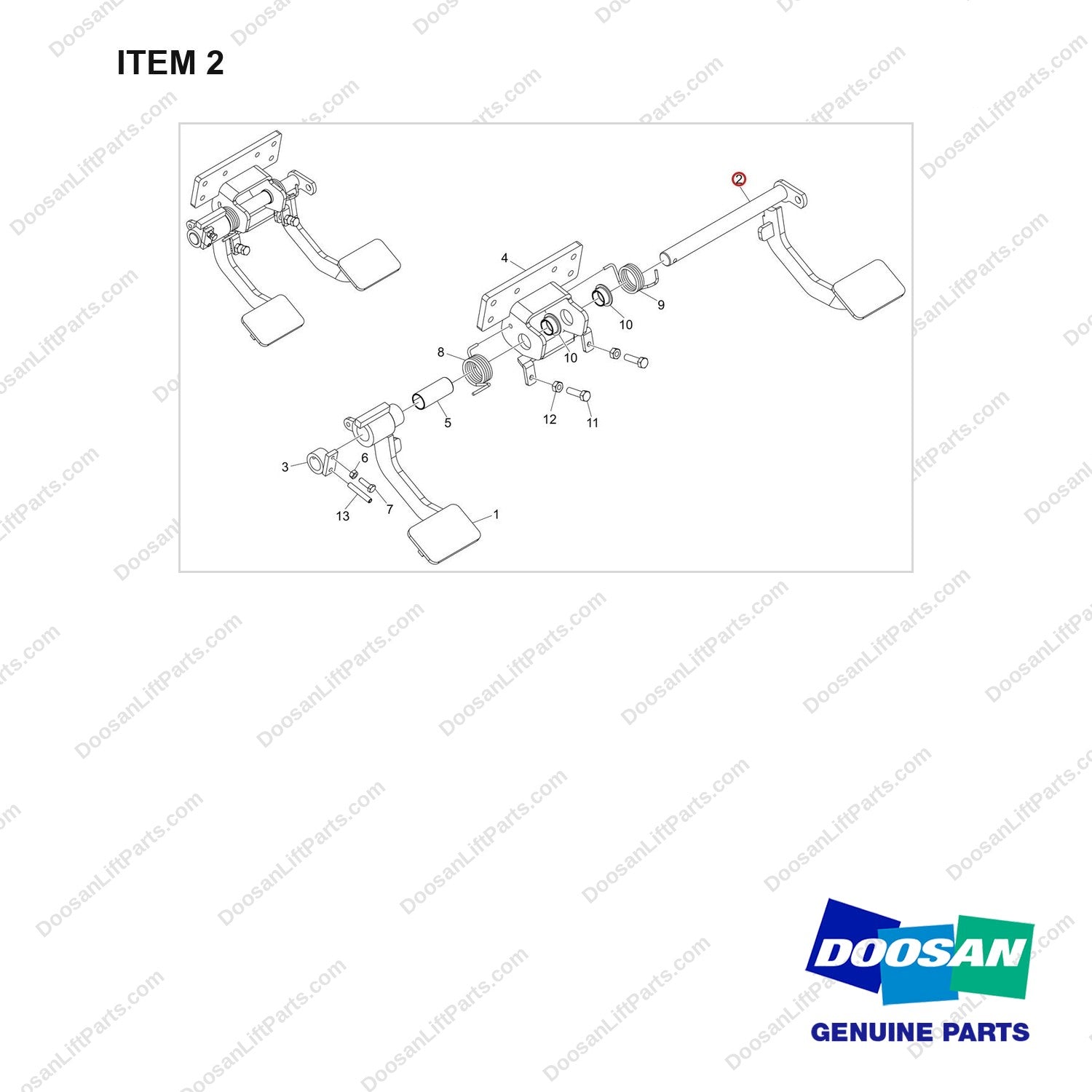 220105-00570 PEDAL ASSY;INCHING & BRAKE - full parts diagram, item 2 marked - genuine Doosan / Bobcat forklift part