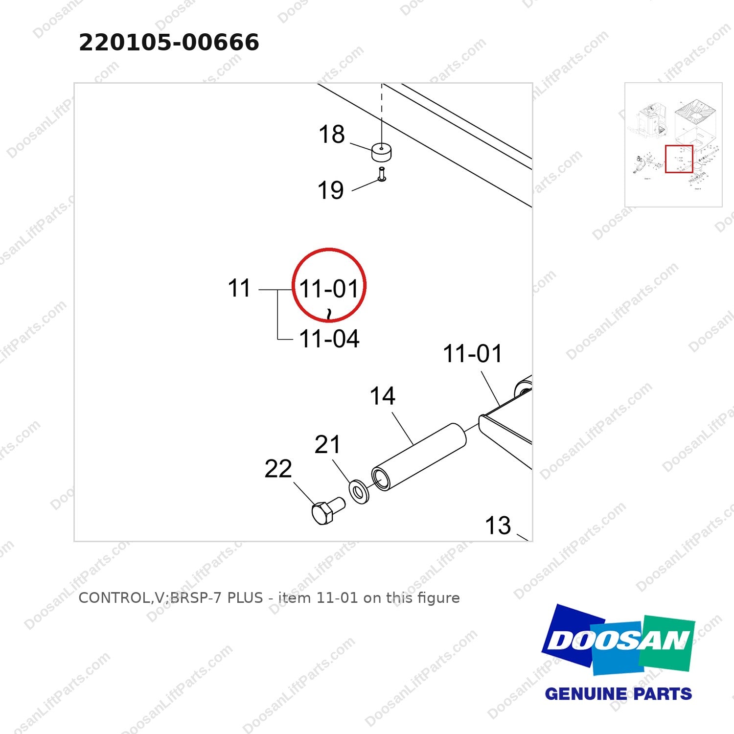 220105-00666 CONTROL,V;BRSP-7 PLUS - parts diagram, item 11-01 shown - genuine Doosan / Bobcat forklift part