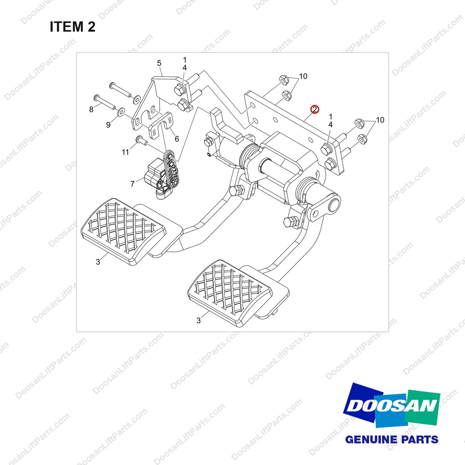 220105-00706 BRAKE AND INCHING PEDAL GP;NORMAL - full parts diagram, item 2 marked - genuine Doosan / Bobcat forklift part