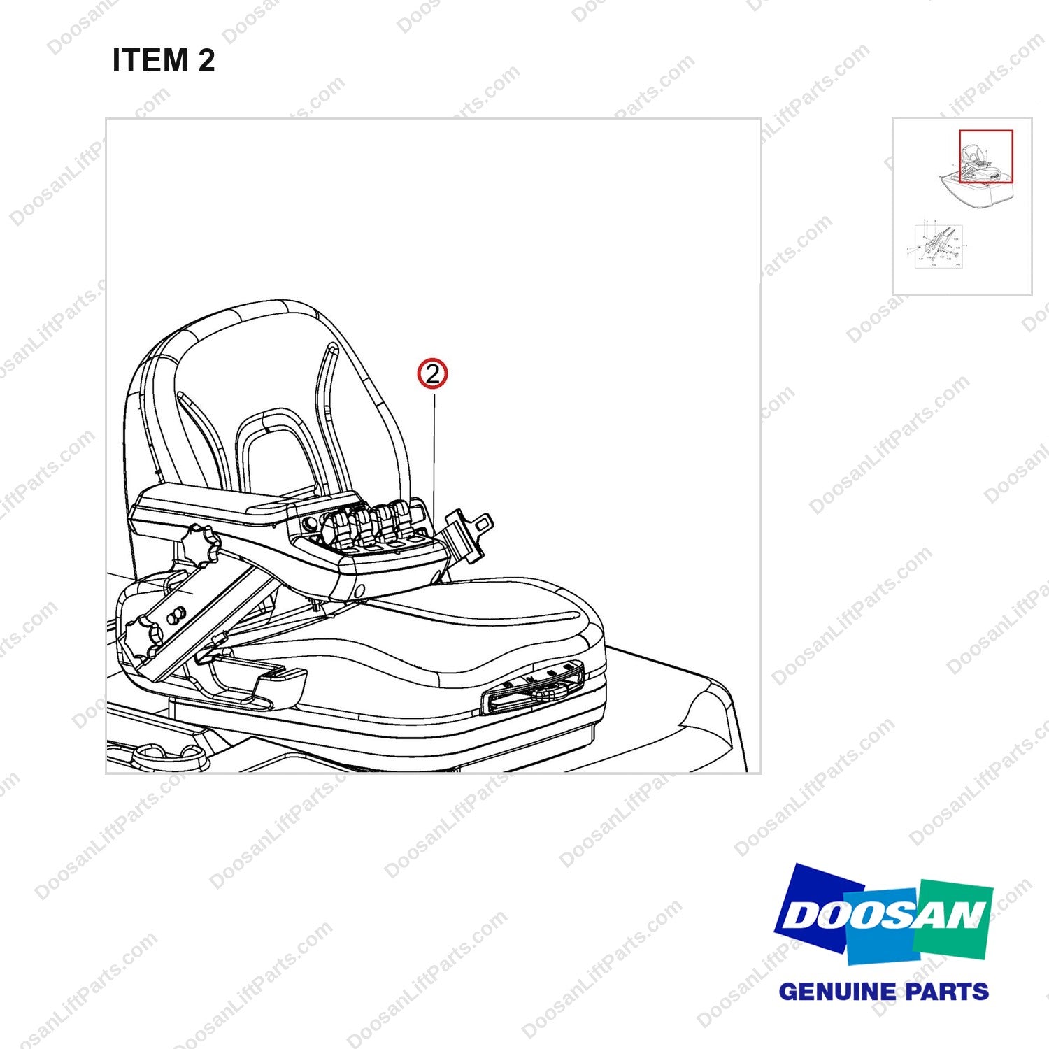 220106-00005 Mount Gp-Armrest-4 Way - parts diagram, item 2 shown - genuine Doosan / Bobcat forklift part