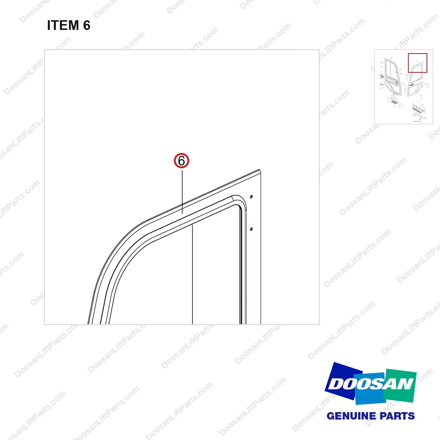 220109-00088 DOOR ASSY;LH - parts diagram, item 6 shown - genuine Doosan / Bobcat forklift part