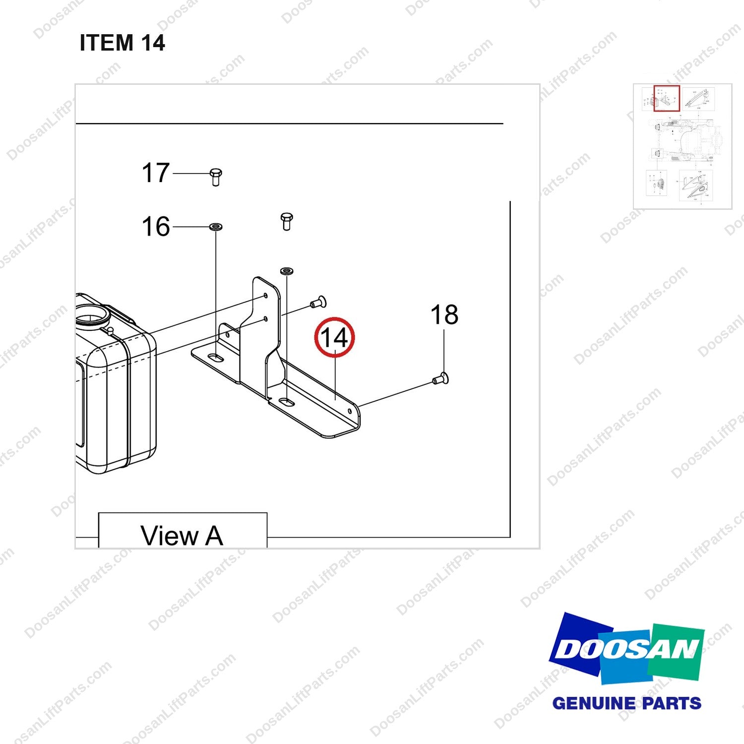 220204-00637 CH/OV AR-CABIN GROUP;DIESEL - parts diagram, item 14 shown - genuine Doosan / Bobcat forklift part