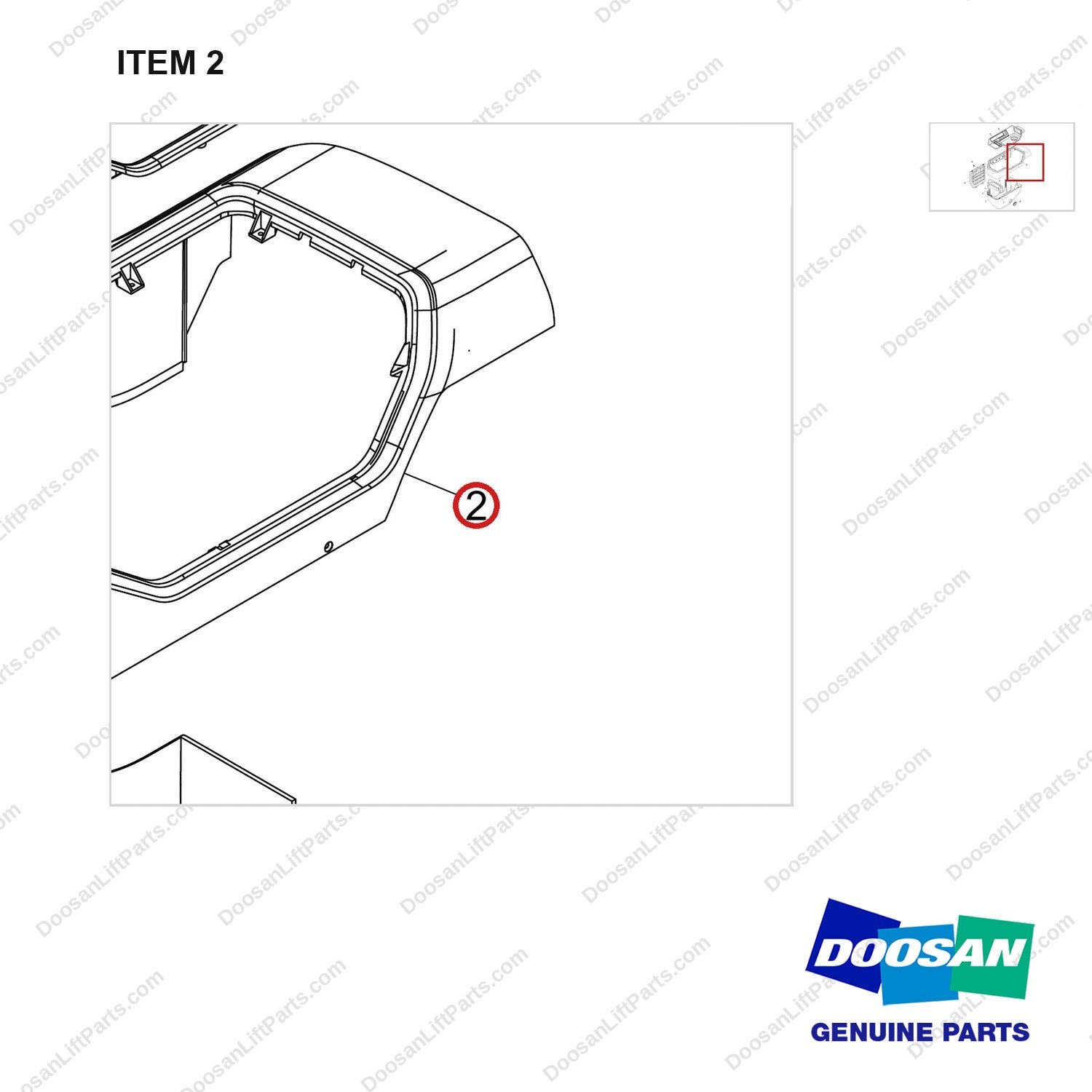 220204-01142 COVER GROUP;PILOT BOX,D70 - parts diagram, item 2 shown - genuine Doosan / Bobcat forklift part