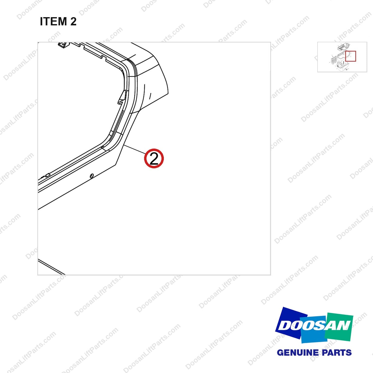 220204-01144 COVER GROUP;PILOT BOX,D160 - parts diagram, item 2 shown - genuine Doosan / Bobcat forklift part