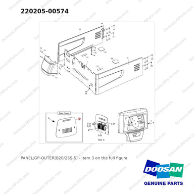 220205-00574 PANEL;GP-OUTER(B20/25S-5) - full parts diagram, item 3 marked - genuine Doosan / Bobcat forklift part