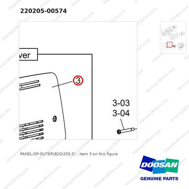220205-00574 PANEL;GP-OUTER(B20/25S-5) - parts diagram, item 3 shown - genuine Doosan / Bobcat forklift part
