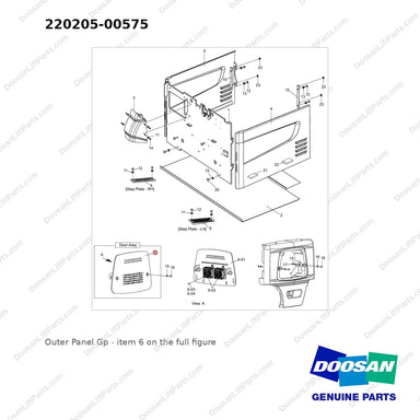 220205-00575 Outer Panel Gp - full parts diagram, item 6 marked - genuine Doosan / Bobcat forklift part