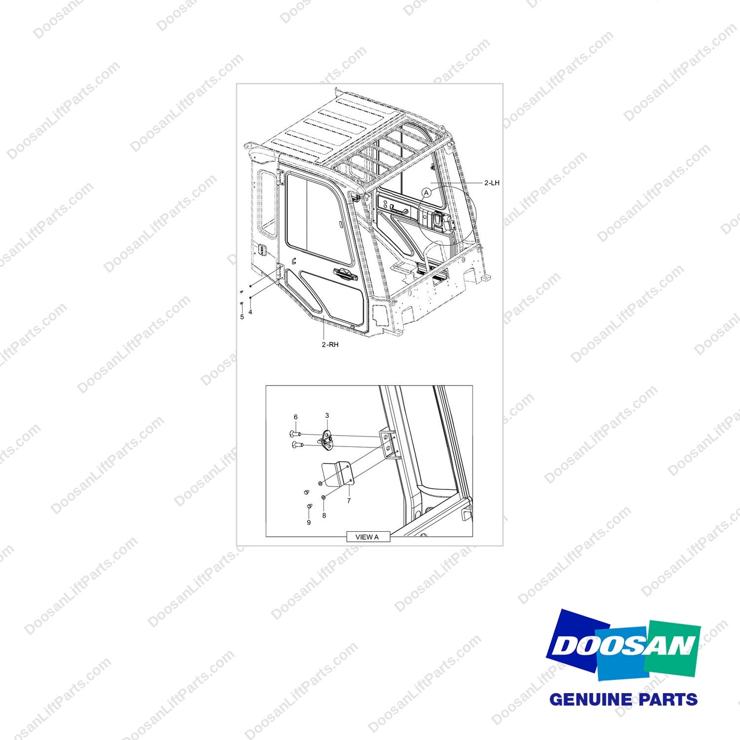 220205-00798 MOUNT GROUP,DOOR;DELUXE CABIN DOOR ASSY - full parts diagram - genuine Doosan / Bobcat forklift part