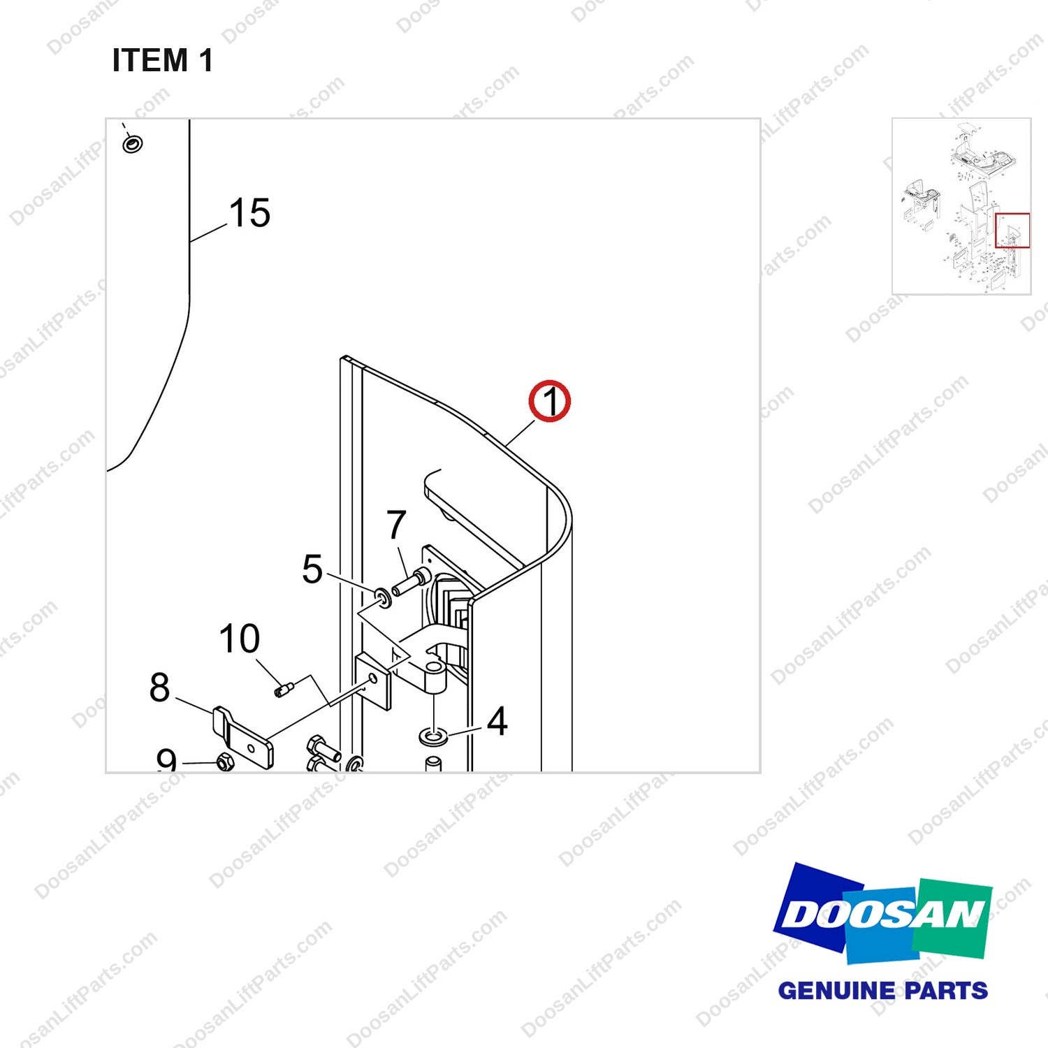 220205-01132 PANEL;GROUP,BRSP-7 PLUS,14.4,BOBCAT - parts diagram, item 1 shown - genuine Doosan / Bobcat forklift part